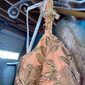 Sherri Hill Prom dress. Coral with gold threading.